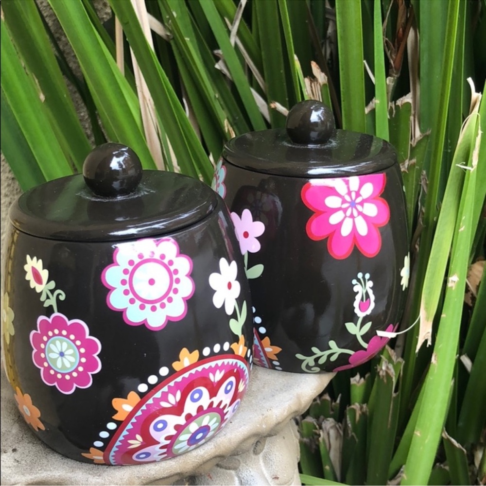 Beautiful Set of Floral Brawn Ceramic Canisters, containers